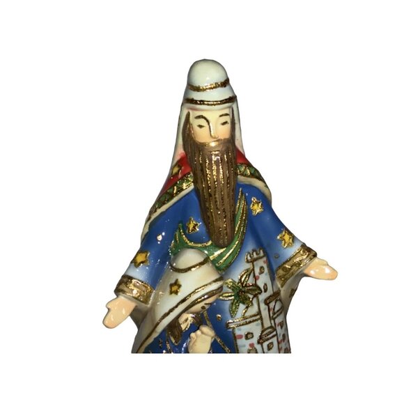 Holy Family Jesus Porcelain Nativity Blue Gold Bethlehem Scene 2005 Roman Inc - Picture 2 of 11